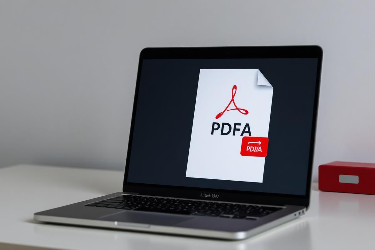 Tela de computador exibindo documento em PDF aberto sobre mesa de trabalho
